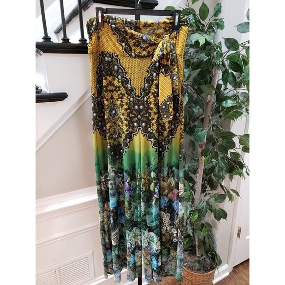 Petit Pois Viviana Calypso Floral 100% Nylon Casual Wide Leg Pants Size Large - Picture 1 of 12